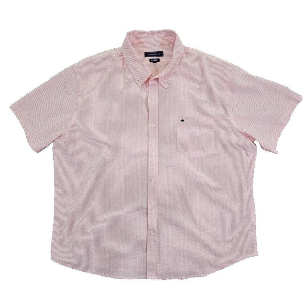 Vacation‎ Wear Beach Wear Men Size XXL Pink Striped Seersucker Short Sleeve